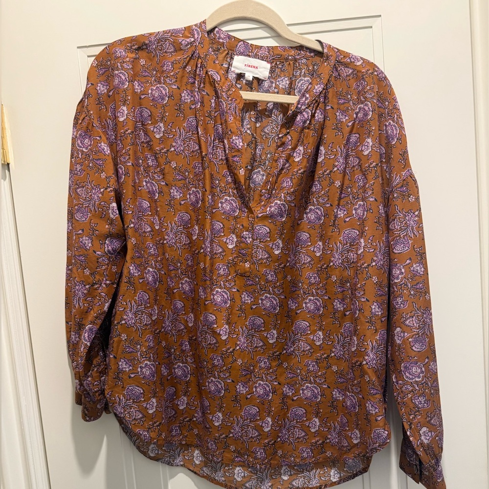XiRENA Floral Blouse - Purple and Brown
